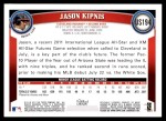 2011 Topps Update #194  Jason Kipnis  Back Thumbnail