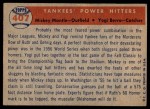 1957 Topps #407 - Mickey Mantle / Yogi Berra Yankees' Power Hitters Back Thumbnail