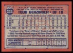 1991 Topps #334  Todd Benzinger  Back Thumbnail