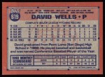 1991 Topps #619  David Wells  Back Thumbnail