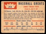 1960 Fleer #53  Jimmie Foxx  Back Thumbnail