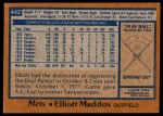 1978 Topps #442  Elliott Maddox  Back Thumbnail