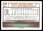 1992 Topps #316  Curt Schilling  Back Thumbnail