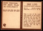 1967 Philadelphia #138  Dave Lloyd  Back Thumbnail