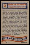 1956 Topps U.S. Presidents #2   Declaration of Independence Back Thumbnail
