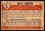 1953 Bowman #118  Billy Martin  Back Thumbnail