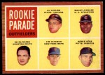 1962 Topps #598 - Manny Jimenez / Jim Hickman / Ed Olivares / Howie Goss / Al Luplow Rookie Parade - Outfielders Front Thumbnail