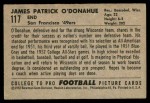 1952 Bowman Small #117  Pat O'Donahue  Back Thumbnail