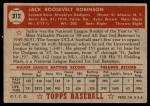 1952 Topps #312 Jackie Robinson Back Thumbnail