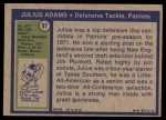 1972 Topps #97  Julius Adams  Back Thumbnail
