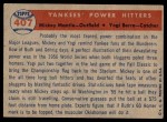 1957 Topps #407 - Mickey Mantle / Yogi Berra Yankees' Power Hitters Back Thumbnail