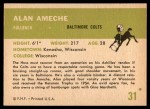 1961 Fleer #31  Alan Ameche  Back Thumbnail