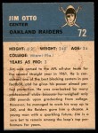 1962 Fleer #72  Jim Otto  Back Thumbnail