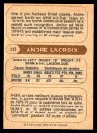1976 O-Pee-Chee WHA #80  Andre Lacroix  Back Thumbnail