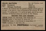 1952 Bowman Large #127 Ollie Matson Back Thumbnail