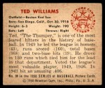 1950 Bowman #98 Ted Williams Back Thumbnail