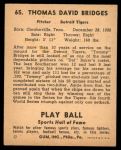 1941 Play Ball #65  Tommy Bridges  Back Thumbnail