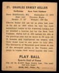 1941 Play Ball #21  Charlie Keller  Back Thumbnail