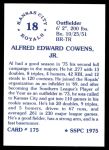 1976 SSPC #175  Al Cowens  Back Thumbnail
