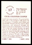 1976 SSPC #404  Cecil Cooper  Back Thumbnail