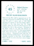 1975 SSPC #552  Rick Baldwin  Back Thumbnail