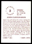 1975 SSPC #361  John Knox  Back Thumbnail