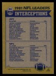 1982 Topps #261   -  John Harris / Everson Walls Interception Leaders Back Thumbnail