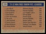 1972 Topps #174   -  Gail Goodrich / Jack Marin / Calvin Murphy  NBA Free Throw Pct Leaders Back Thumbnail