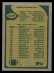1989 Topps #238   -  John Elway / Tony Dorsett / Vance Johnson / Mike Harden / Simon Fletcher / Greg Kragen Broncos Leaders Back Thumbnail