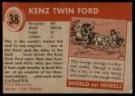 1954 Topps World on Wheels #38   Kenz Twin Ford Back Thumbnail