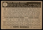 1952 Topps #11 Phil Rizzuto Back Thumbnail