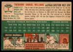 1954 Topps #1 WHT Ted Williams Back Thumbnail