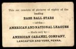 1921 E121-80 American Caramel THR Walter Holke  Back Thumbnail