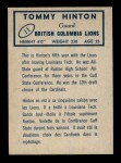 1962 Topps CFL #11  Tom Hinton  Back Thumbnail
