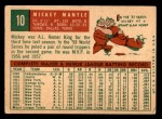 1959 Topps #10 Mickey Mantle Back Thumbnail