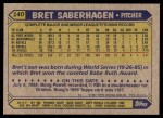 1987 Topps #140  Bret Saberhagen  Back Thumbnail