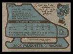 1979 Topps #229  Jack Valiquette  Back Thumbnail