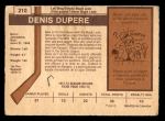 1973 O-Pee-Chee #210  Denis Dupere  Back Thumbnail