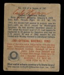1949 Bowman #110 Early Wynn Back Thumbnail