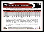 2012 Topps #205  Justin Masterson  Back Thumbnail