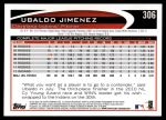 2012 Topps #306  Ubaldo Jimenez  Back Thumbnail