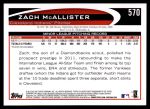 2012 Topps #570  Zach McAllister  Back Thumbnail