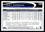 2012 Topps #580  Tony Campana  Back Thumbnail