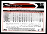 2012 Topps #583  Josh Tomlin  Back Thumbnail
