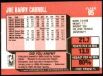1989 Fleer #95  Joe Barry Carroll  Back Thumbnail