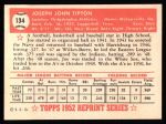 1952 Topps REPRINT #134  Joe Tipton  Back Thumbnail
