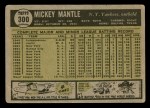 1961 Topps #300 Mickey Mantle Back Thumbnail