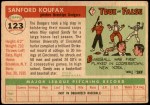 1955 Topps #123 Sandy Koufax Back Thumbnail