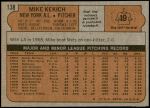 1972 Topps #138  Mike Kekich  Back Thumbnail