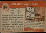 1954 Topps World on Wheels #84   Lincoln Capri 1953 Back Thumbnail